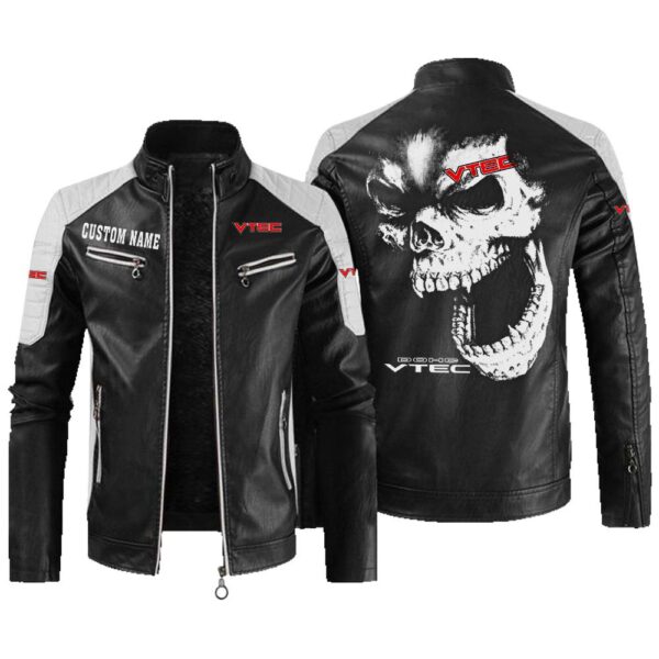 Custom Name Vtec Contrast Leather Jacket - Personalized Logo Car Motorcycle Model