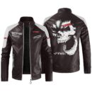 Custom Name Vtec Contrast Leather Jacket - Personalized Logo Car Motorcycle Model
