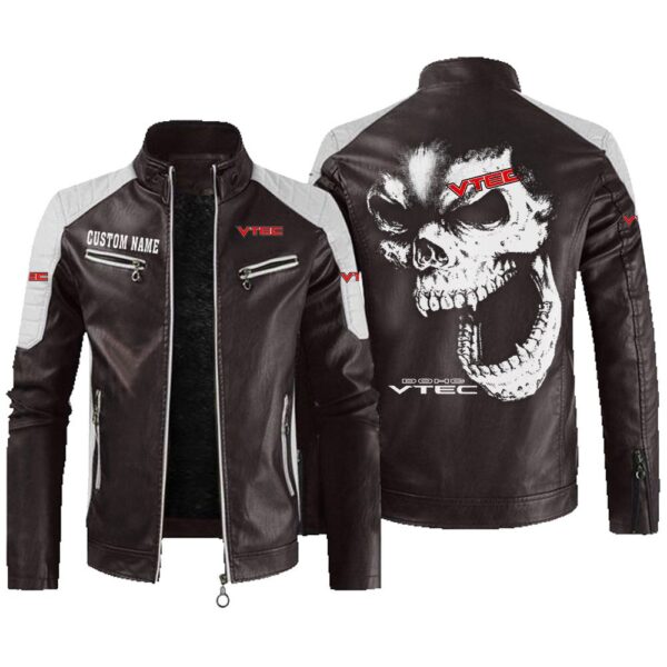 Custom Name Vtec Contrast Leather Jacket - Personalized Logo Car Motorcycle Model - Image 3