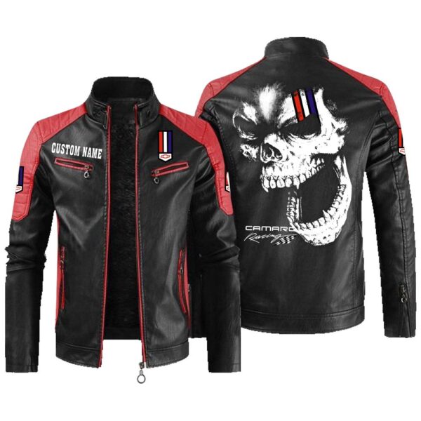 Custom Name Camaro Racing Contrast Leather Jacket - Personalized Logo Car Motorcycle Model - Image 2
