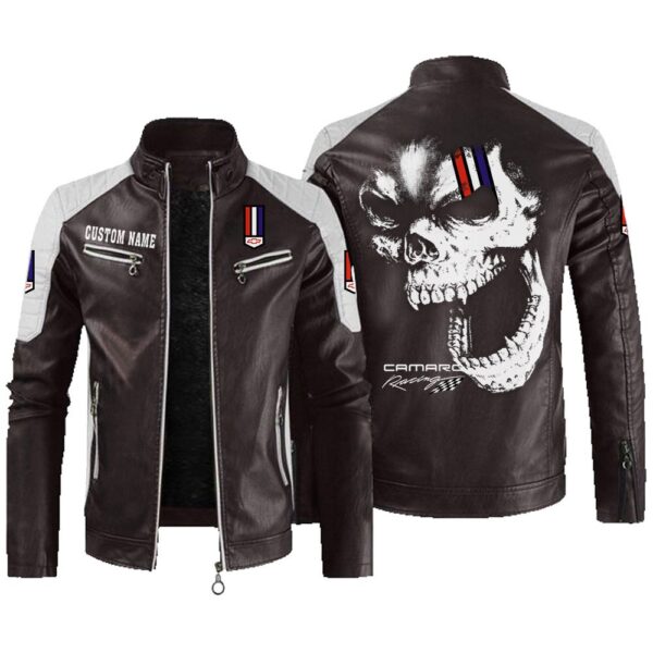 Custom Name Camaro Racing Contrast Leather Jacket - Personalized Logo Car Motorcycle Model - Image 3