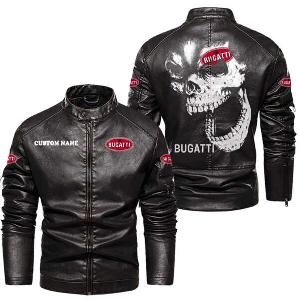 Custom Name Bugatti Skull Leather Jacket - Personalized Logo Car Motorcycle Model - Image 3