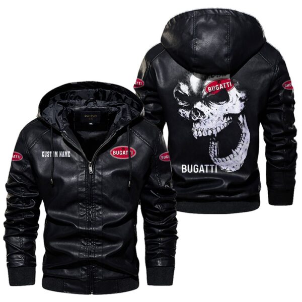 Custom Name Bugatti Skull Leather Jacket - Personalized Logo Car Motorcycle Model - Image 5
