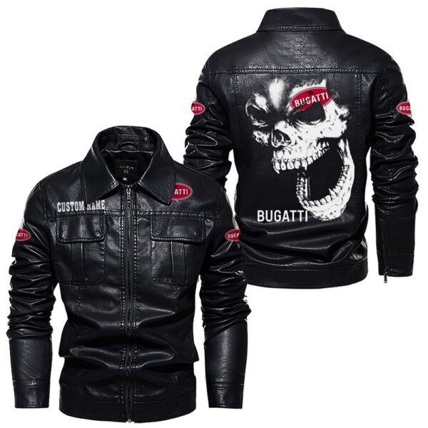 Custom Name Bugatti Skull Leather Jacket - Personalized Logo Car Motorcycle Model - Image 7