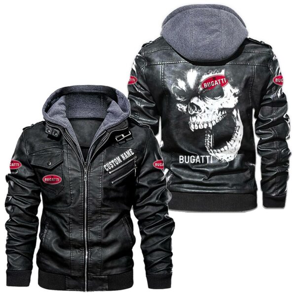Custom Name Bugatti Skull Leather Jacket - Personalized Logo Car Motorcycle Model