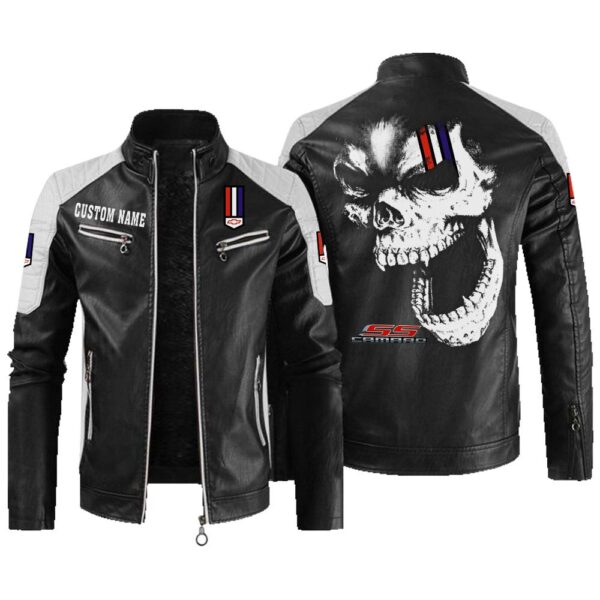 Custom Name Camaro Ss Contrast Leather Jacket - Personalized Logo Car Motorcycle Model