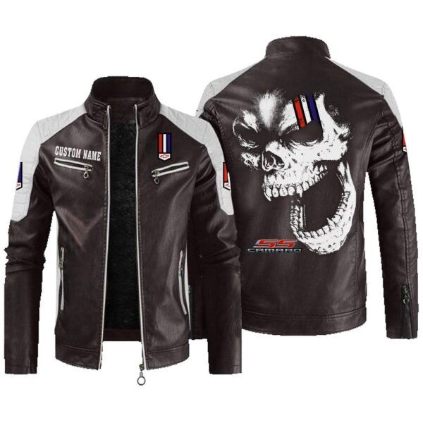 Custom Name Camaro Ss Contrast Leather Jacket - Personalized Logo Car Motorcycle Model - Image 3