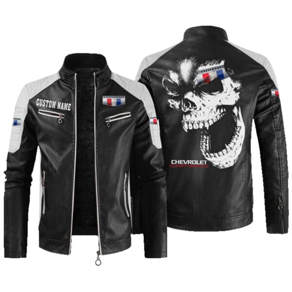 Custom Name Camaro Contrast Leather Jacket - Personalized Logo Car Motorcycle Model