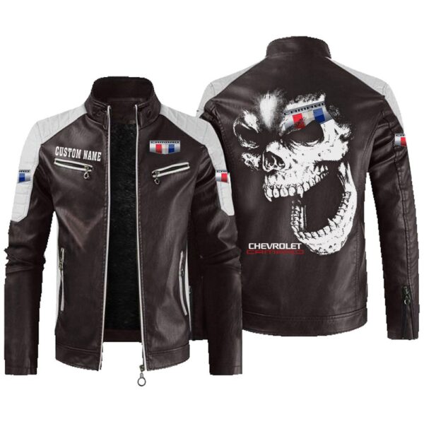 Custom Name Camaro Contrast Leather Jacket - Personalized Logo Car Motorcycle Model - Image 3