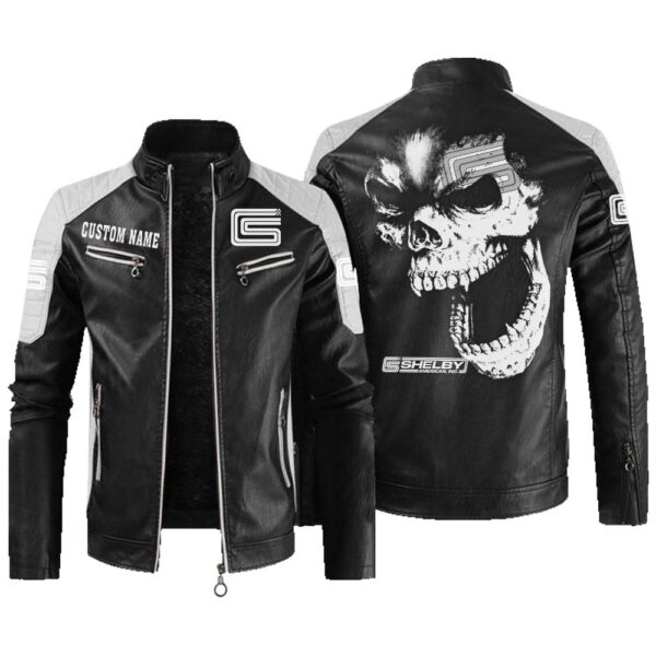 Custom Name Carroll Shelby Contrast Leather Jacket - Personalized Logo Car Motorcycle Model