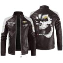 Custom Name Chevy Nascar Contrast Leather Jacket - Personalized Logo Car Motorcycle Model