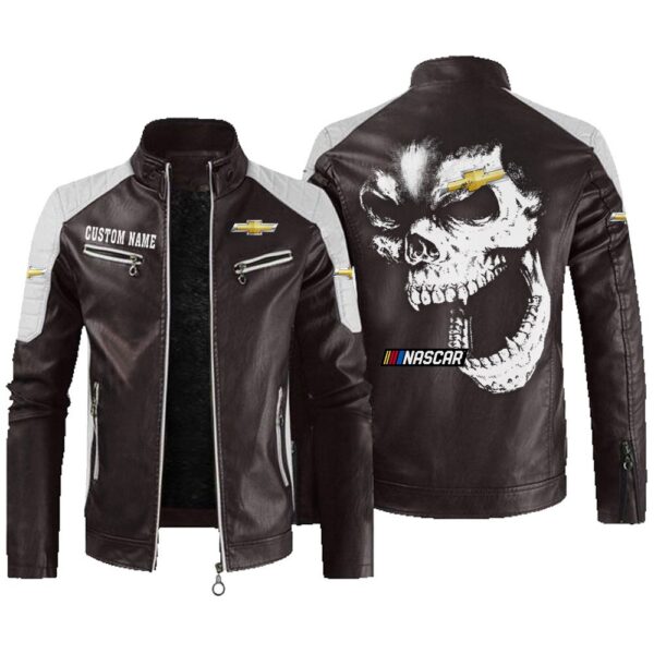 Custom Name Chevy Nascar Contrast Leather Jacket - Personalized Logo Car Motorcycle Model - Image 3