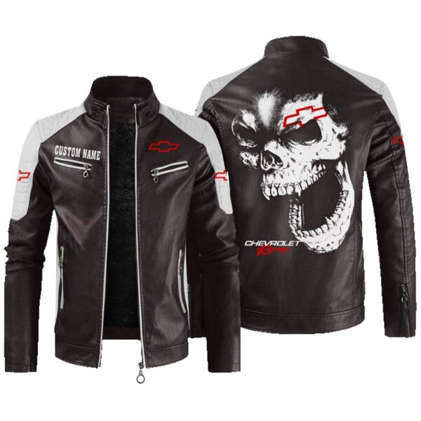 Custom Name Chevy Racing Contrast Leather Jacket - Personalized Logo Car Motorcycle Model - Image 3