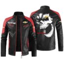 Custom Name Chevy Silverado Contrast Leather Jacket - Personalized Logo Car Motorcycle Model
