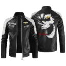 Custom Name Chevy Silverado Contrast Leather Jacket - Personalized Logo Car Motorcycle Model