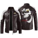 Custom Name Chevy Silverado Contrast Leather Jacket - Personalized Logo Car Motorcycle Model