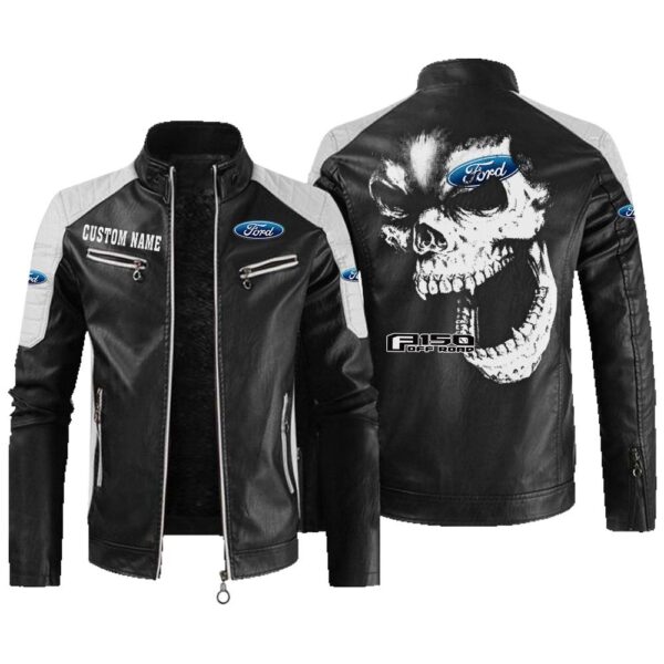 Custom Name Ford F150 Contrast Leather Jacket - Personalized Logo Car Motorcycle Model