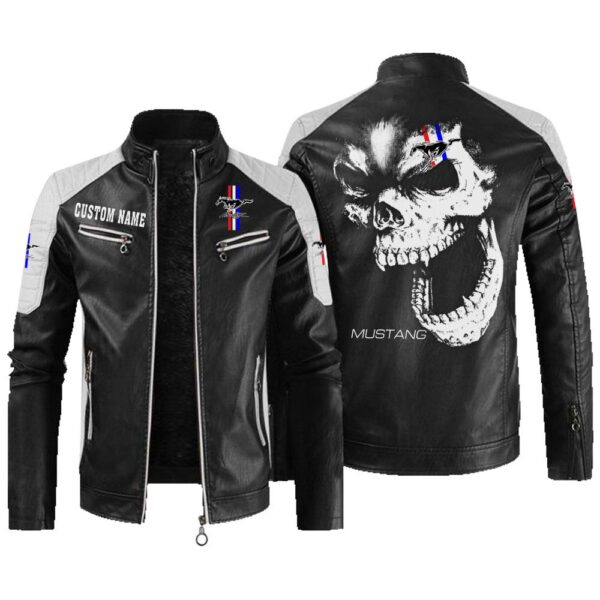 Custom Name Ford Mustang Contrast Leather Jacket - Personalized Logo Car Motorcycle Model