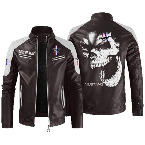 Custom Name Ford Mustang Contrast Leather Jacket - Personalized Logo Car Motorcycle Model - Image 3