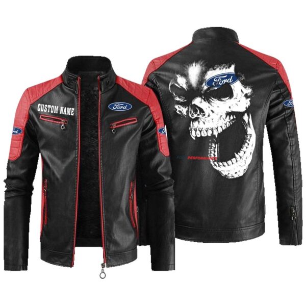 Custom Name Ford Performance Contrast Leather Jacket - Personalized Logo Car Motorcycle Model - Image 2