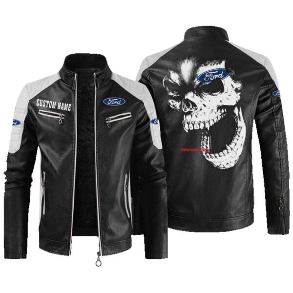 Custom Name Ford Performance Contrast Leather Jacket - Personalized Logo Car Motorcycle Model