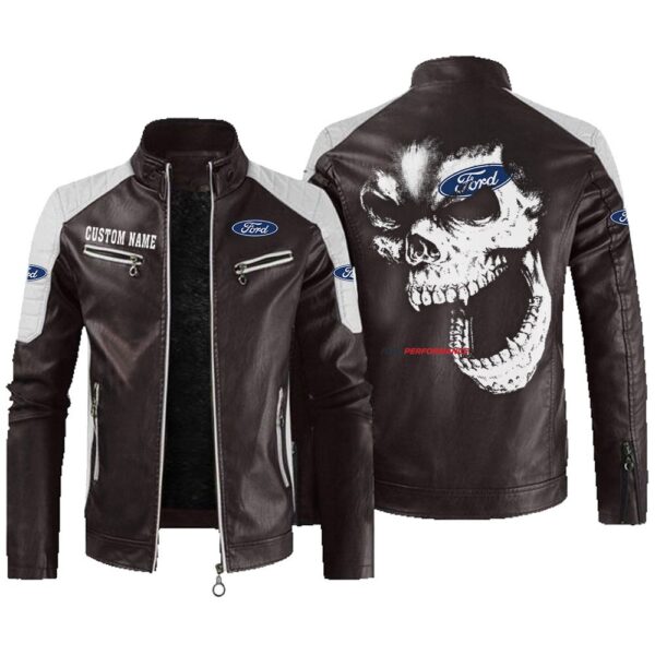 Custom Name Ford Performance Contrast Leather Jacket - Personalized Logo Car Motorcycle Model - Image 3