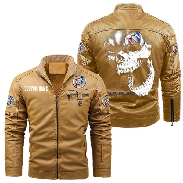 Custom Name Buick Skull Leather Jacket - Personalized Logo Car Motorcycle Model - Image 10