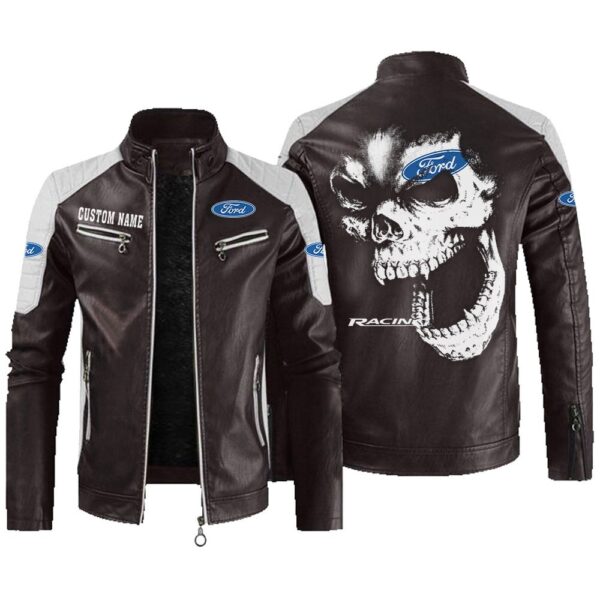 Custom Name Ford Racing Contrast Leather Jacket - Personalized Logo Car Motorcycle Model - Image 3