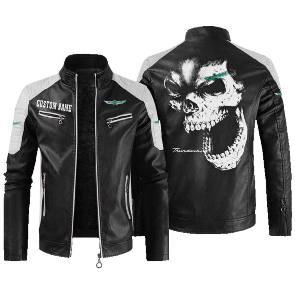 Custom Name Ford Thunderbird Contrast Leather Jacket - Personalized Logo Car Motorcycle Model