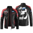 Custom Name Ford Truck Contrast Leather Jacket - Personalized Logo Car Motorcycle Model