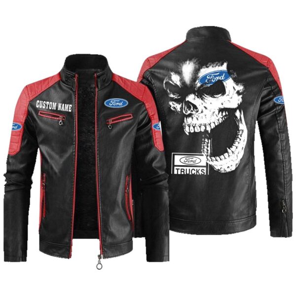 Custom Name Ford Truck Contrast Leather Jacket - Personalized Logo Car Motorcycle Model - Image 2