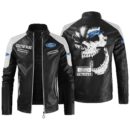 Custom Name Ford Truck Contrast Leather Jacket - Personalized Logo Car Motorcycle Model