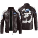 Custom Name Ford Truck Contrast Leather Jacket - Personalized Logo Car Motorcycle Model