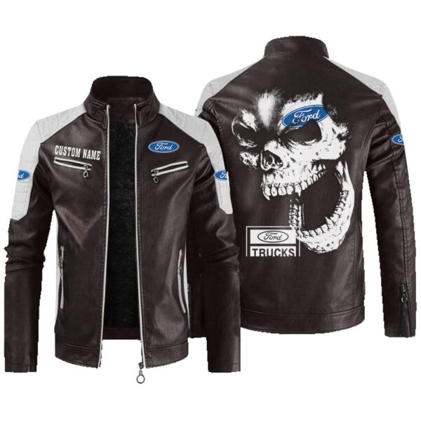 Custom Name Ford Truck Contrast Leather Jacket - Personalized Logo Car Motorcycle Model - Image 3