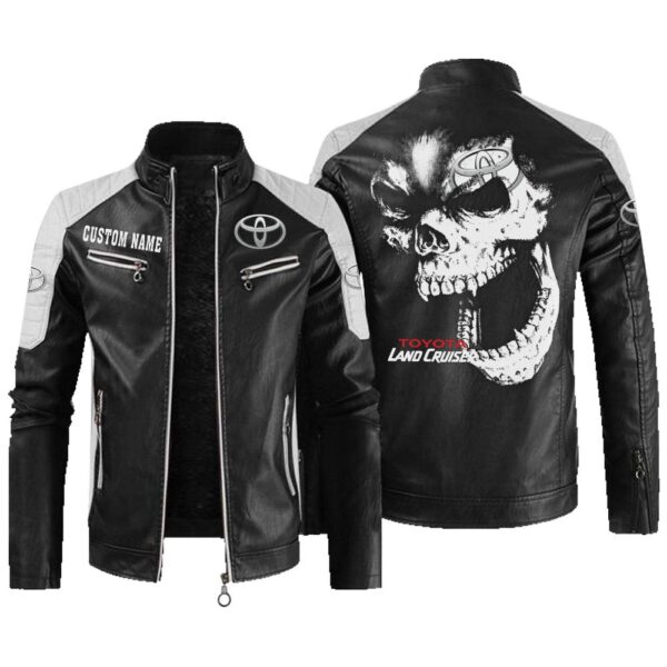 Custom Name Land Cruiser Contrast Leather Jacket - Personalized Logo Car Motorcycle Model