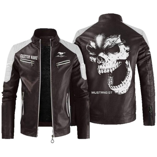 Custom Name Mustang Gt Contrast Leather Jacket - Personalized Logo Car Motorcycle Model - Image 3