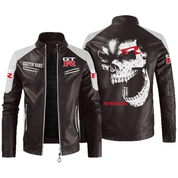 Custom Name Nissan Gtr Contrast Leather Jacket - Personalized Logo Car Motorcycle Model - Image 3