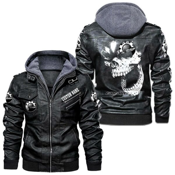 Custom Name Can Am Skull Leather Jacket - Personalized Logo Car Motorcycle Model