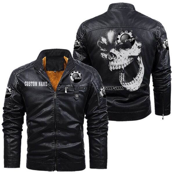 Custom Name Can Am Skull Leather Jacket - Personalized Logo Car Motorcycle Model - Image 9