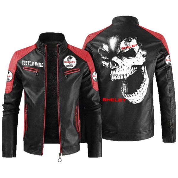Custom Name Shelby Cobra Contrast Leather Jacket - Personalized Logo Car Motorcycle Model - Image 2