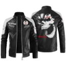 Custom Name Shelby Cobra Contrast Leather Jacket - Personalized Logo Car Motorcycle Model