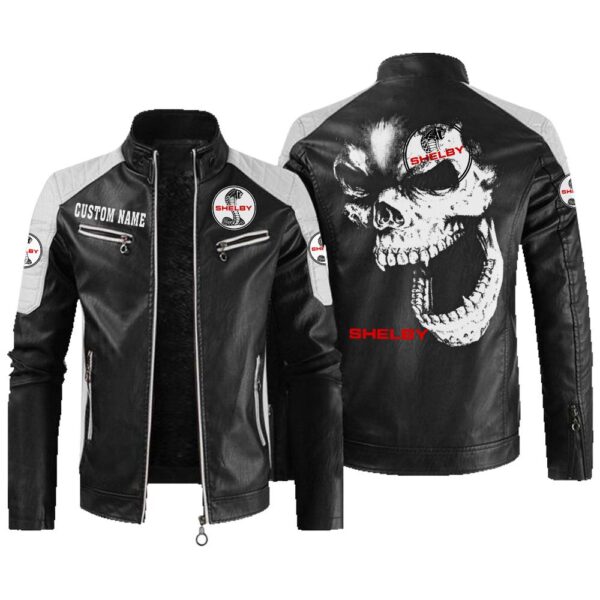 Custom Name Shelby Cobra Contrast Leather Jacket - Personalized Logo Car Motorcycle Model