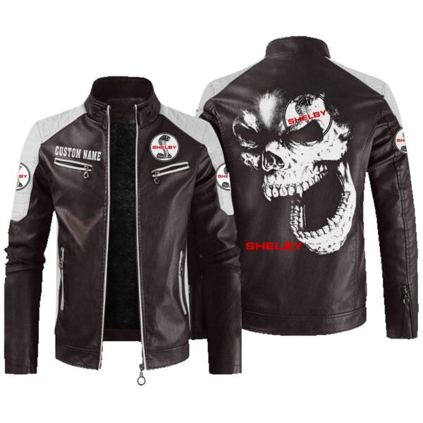 Custom Name Shelby Cobra Contrast Leather Jacket - Personalized Logo Car Motorcycle Model - Image 3