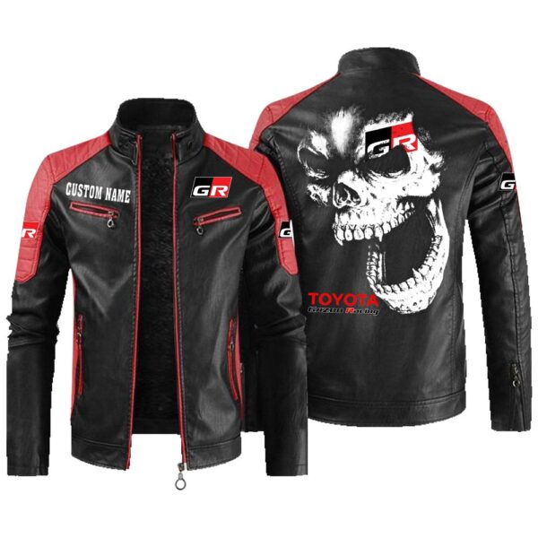 Custom Name Toyota Gazoo Racing Contrast Leather Jacket - Personalized Logo Car Motorcycle Model - Image 2