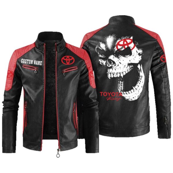 Custom Name Toyota Racing Contrast Leather Jacket - Personalized Logo Car Motorcycle Model - Image 2