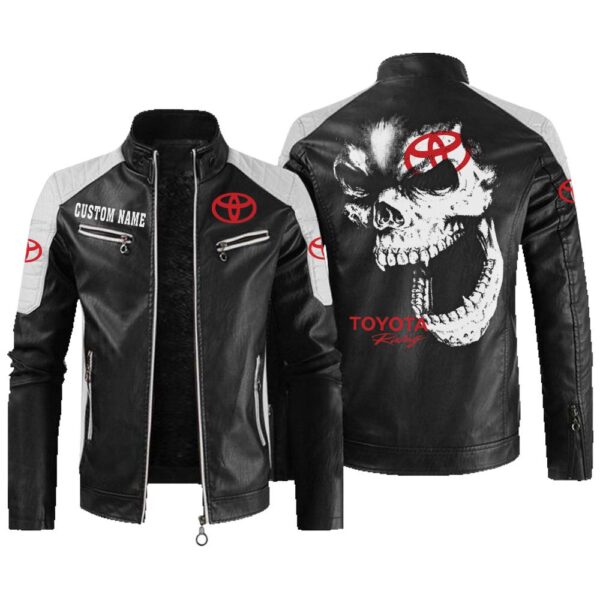 Custom Name Toyota Racing Contrast Leather Jacket - Personalized Logo Car Motorcycle Model