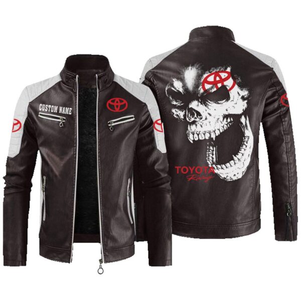 Custom Name Toyota Racing Contrast Leather Jacket - Personalized Logo Car Motorcycle Model - Image 3