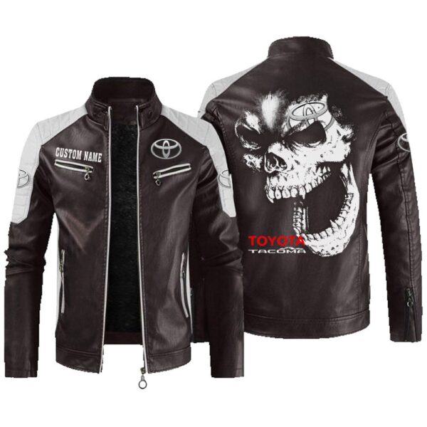 Custom Name Toyota Tacoma Contrast Leather Jacket - Personalized Logo Car Motorcycle Model - Image 3