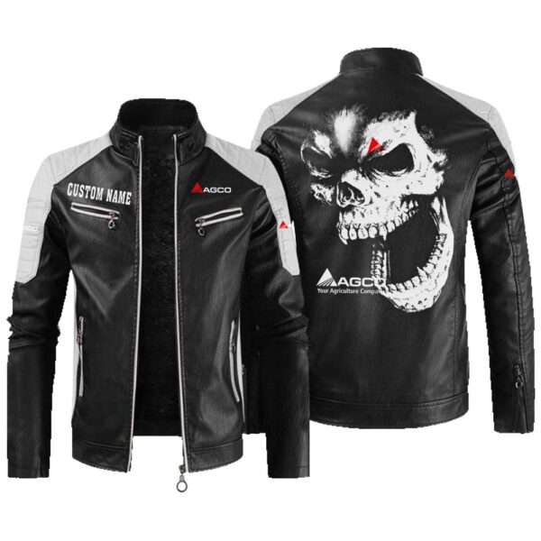 Agco Contrast Leather Jacket, Vintage Style Jacket, Customize Name And Any Logo And Car, Motor Model