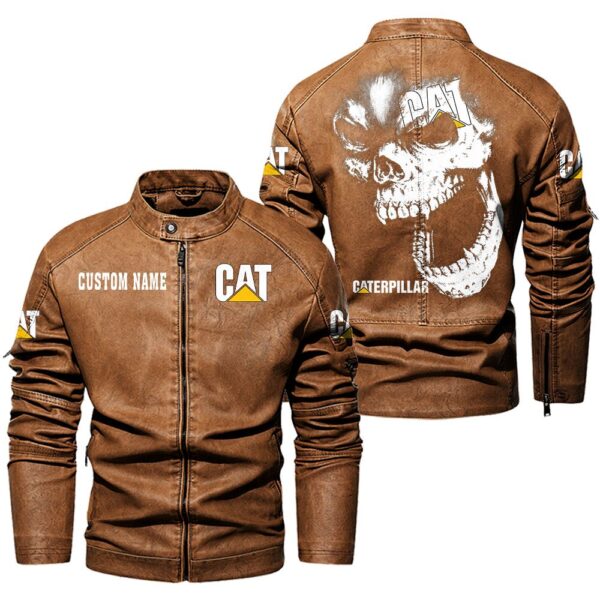 Custom Name Caterpillar Skull Leather Jacket - Personalized Logo Car Motorcycle Model - Image 4